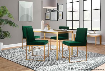 High Back Fuji Green Velvet Gold Contemporary Dining Chairs (Set of 2)