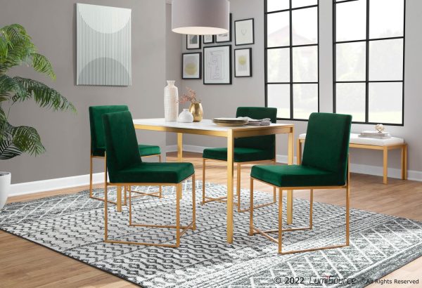 High Back Fuji Green Velvet Gold Contemporary Dining Chairs Set of 2