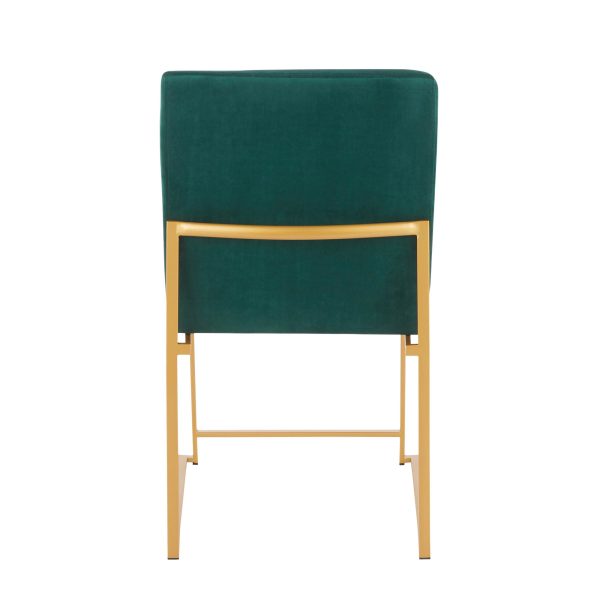 High Back Fuji Green Velvet Gold Contemporary Dining Chairs Set of 2 7