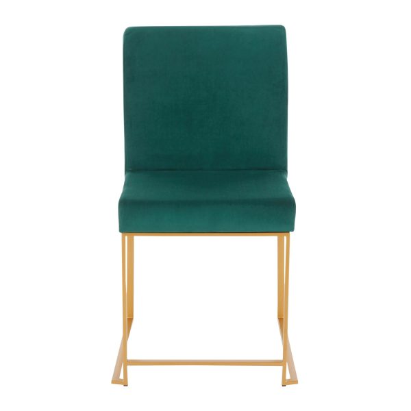 High Back Fuji Green Velvet Gold Contemporary Dining Chairs Set of 2 8