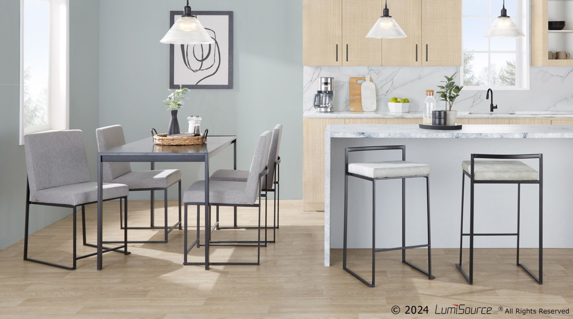 High Back LumiSource Fuji Black Light Grey Dining Chairs (Set of 2) 3 High Back LumiSource Fuji Black Light Grey Dining Chairs (Set of 2) - Image 3