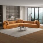 Cognac Boucle Japandi Mid-Century L-Shaped Corner Sofa