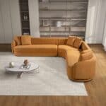 Cognac Boucle Japandi Mid-Century L-Shaped Corner Sofa