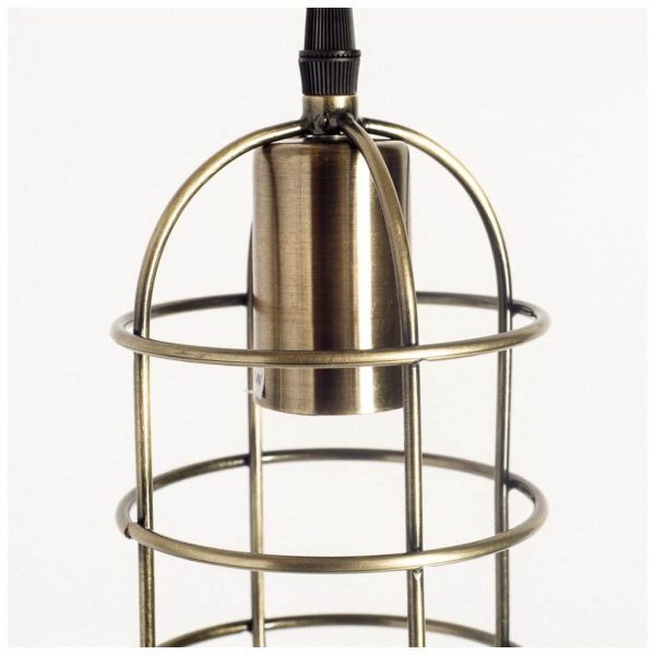 Hines I 4x8 Antiqued Brass Metal Cage Pendant Light 1