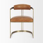 Hollyfield I Brown Leather Seat Gold Iron Frame Dining Chair