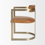 Hollyfield I Brown Leather Seat Gold Iron Frame Dining Chair