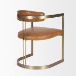 Hollyfield I Brown Leather Seat Gold Iron Frame Dining Chair