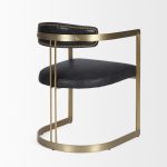 Hollyfield II Black Leather Seat Gold Iron Frame Dining Chair