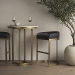 Hollyfield II Black Leather Seat Gold Metal Base Bar Stool