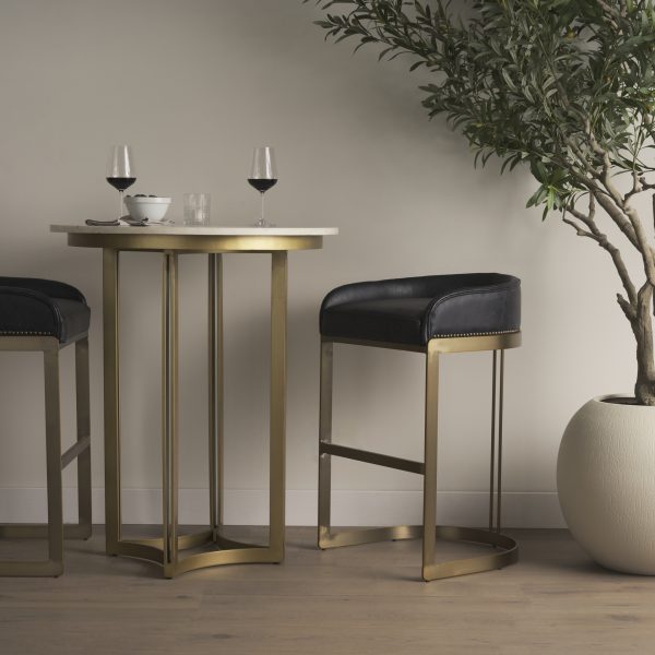 Hollyfield II Black Leather Seat Gold Metal Base Bar Stool 1