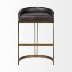 Hollyfield II Black Leather Seat Gold Metal Base Bar Stool