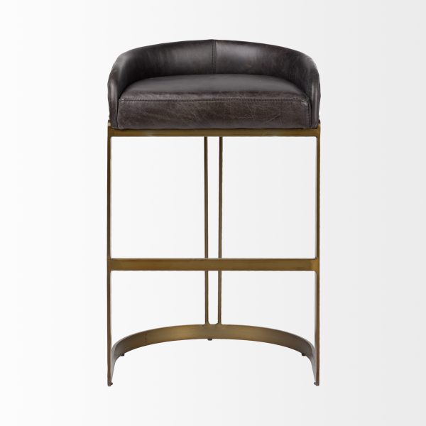 Hollyfield II Black Leather Seat Gold Metal Base Bar Stool 3