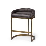 Hollyfield II Black Leather Seat Gold Metal Base Counter Stool