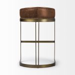 Hollyfield II Brown Leather Seat Gold Metal Base Bar Stool
