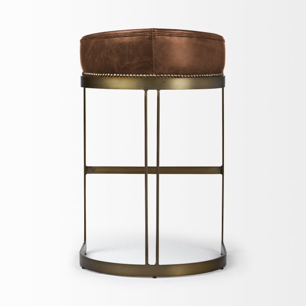 Hollyfield II Brown Leather Seat Gold Metal Base Bar Stool 4