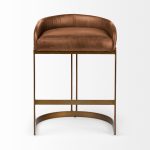 Hollyfield II Brown Leather Seat Gold Metal Base Stool