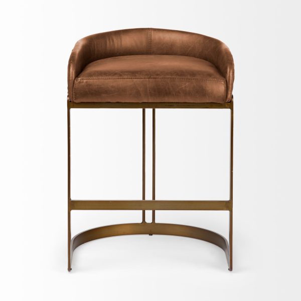 Hollyfield II Brown Leather Seat Gold Metal Base Stool 1