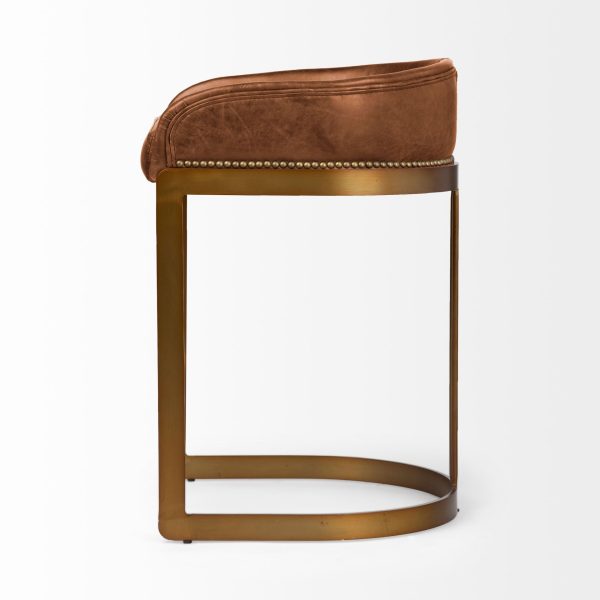 Hollyfield II Brown Leather Seat Gold Metal Base Stool 2