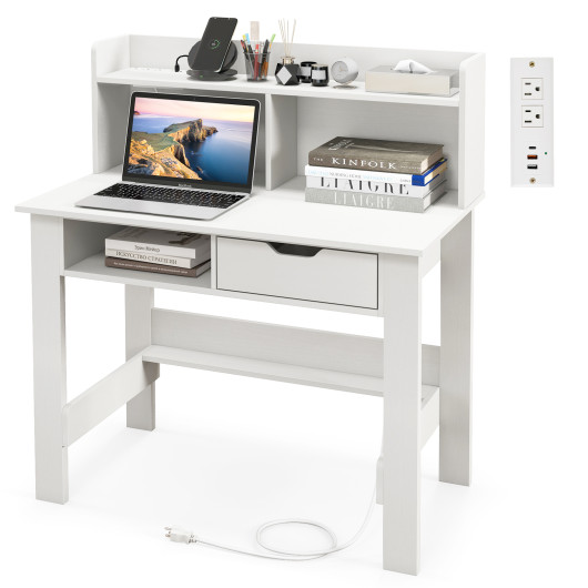 Home Office Desk with Hutch, Charging Ports, Drawer, and Shelves 6 Home Office Desk with Hutch, Charging Ports, Drawer, and Shelves - Image 6