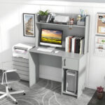 Modern Gray Desk with Raised Shelf and Adjustable Storage Shelves 8 Modern Gray Desk with Raised Shelf and Adjustable Storage Shelves