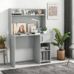 Modern Gray Desk with Raised Shelf and Adjustable Storage Shelves 9 Modern Gray Desk with Raised Shelf and Adjustable Storage Shelves