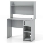 Modern Gray Desk with Raised Shelf and Adjustable Storage Shelves 10 Modern Gray Desk with Raised Shelf and Adjustable Storage Shelves