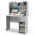 Modern Gray Desk with Raised Shelf and Adjustable Storage Shelves 11 Modern Gray Desk with Raised Shelf and Adjustable Storage Shelves