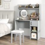 Modern Gray Desk with Raised Shelf and Adjustable Storage Shelves 13 Modern Gray Desk with Raised Shelf and Adjustable Storage Shelves