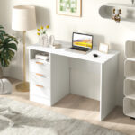 White Office Desk with Power Outlets and 3 Storage Drawers 8 White Office Desk with Power Outlets and 3 Storage Drawers