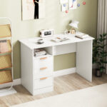 White Office Desk with Power Outlets and 3 Storage Drawers 9 White Office Desk with Power Outlets and 3 Storage Drawers