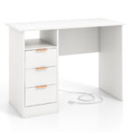 White Office Desk with Power Outlets and 3 Storage Drawers 10 White Office Desk with Power Outlets and 3 Storage Drawers