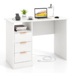 White Office Desk with Power Outlets and 3 Storage Drawers 11 White Office Desk with Power Outlets and 3 Storage Drawers