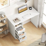 White Office Desk with Power Outlets and 3 Storage Drawers 13 White Office Desk with Power Outlets and 3 Storage Drawers