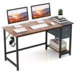 Rustic Home Office Desk with Drawers and Side Hook