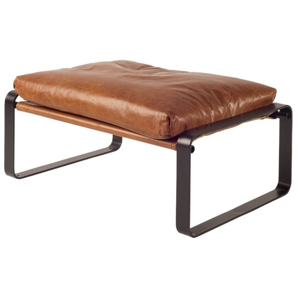 Hornet I 14H Brown Leather Black Metal Base Ottoman