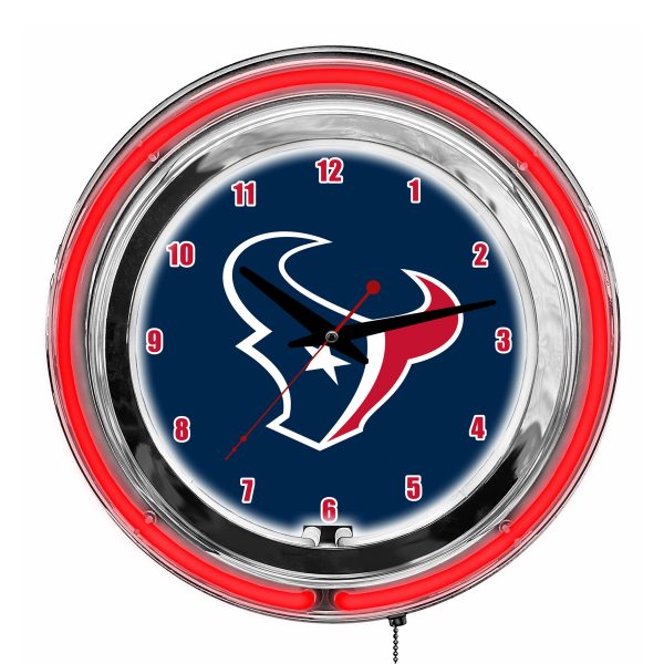 Houston Texans 14 Neon Chrome Clock Team Colors