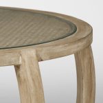 Hubbard Set of 2 Round Woven Cane w/Glass Top Solid Wood Base Coffee Tables