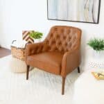 Tan Leather Mid-Century Modern Lounge Chair With Walnut Legs