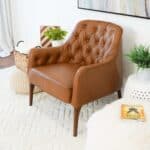 Tan Leather Mid-Century Modern Lounge Chair With Walnut Legs
