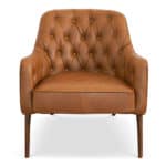 Tan Leather Mid-Century Modern Lounge Chair With Walnut Legs