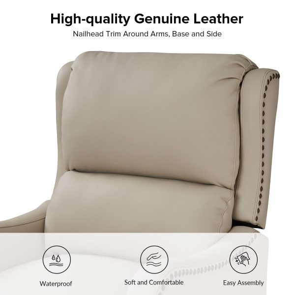 Hyde Beige Genuine Leather Wingback Push Back Recliner 2
