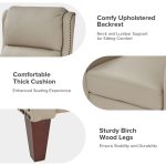 Hyde Beige Genuine Leather Wingback Push-Back Recliner 10 Hyde Beige Genuine Leather Wingback Push-Back Recliner