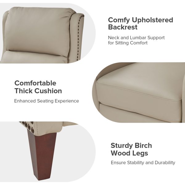 Hyde Beige Genuine Leather Wingback Push Back Recliner 4