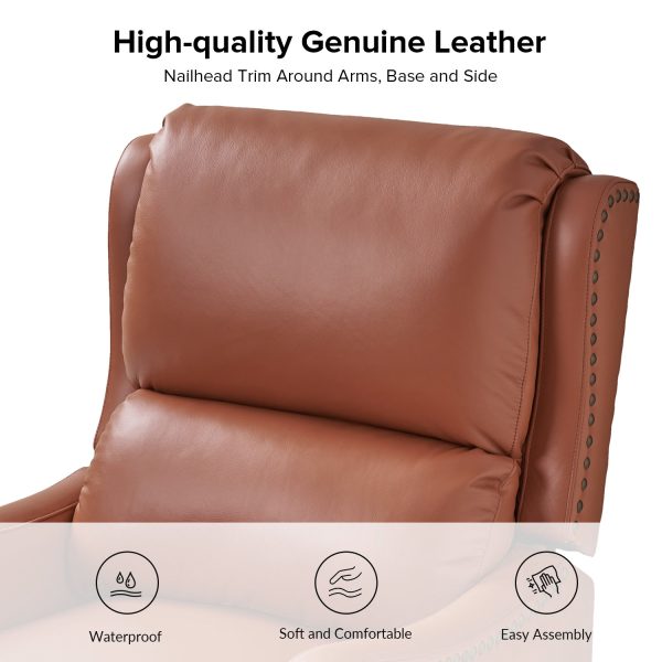 Hyde Brick Genuine Leather Nailhead Trim Wingback Recliner 2