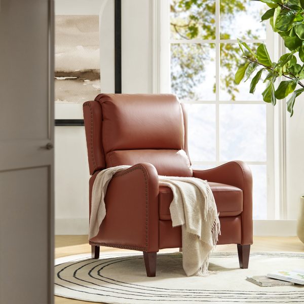 Hyde Brick Genuine Leather Nailhead Trim Wingback Recliner
