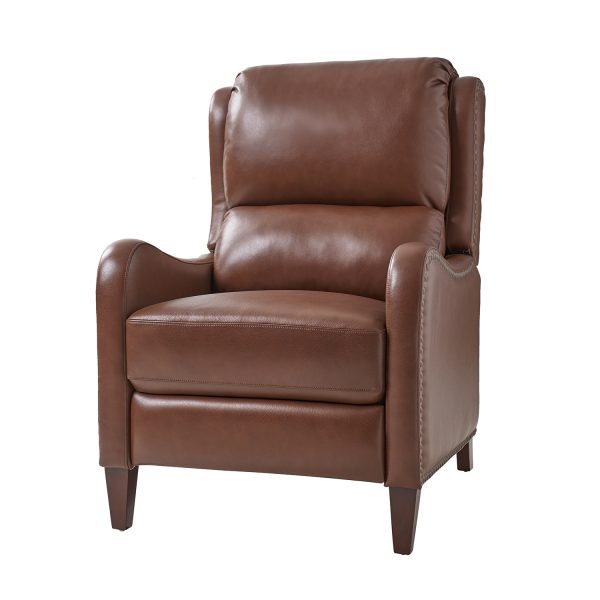 Hyde Brown Genuine Leather Wingback Nailhead Trim Push Back Recliner 1