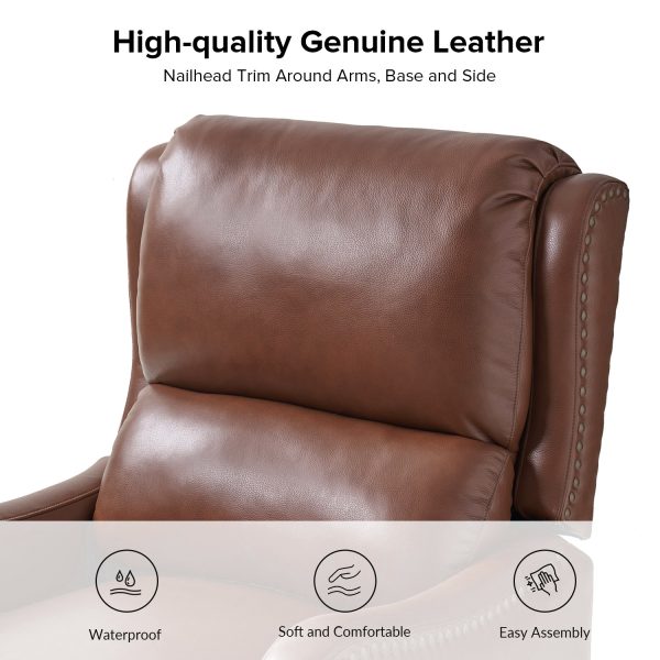 Hyde Brown Genuine Leather Wingback Nailhead Trim Push Back Recliner 2