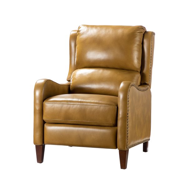Hyde Camel Leather Mid Century Modern Nailhead Trim Wingback Recliner 1