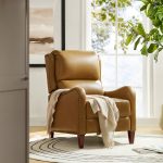 Hyde Camel Leather Mid-Century Modern Nailhead Trim Wingback Recliner 6 Hyde Camel Leather Mid-Century Modern Nailhead Trim Wingback Recliner