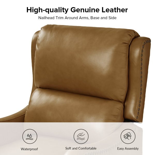 Hyde Camel Leather Mid Century Modern Nailhead Trim Wingback Recliner 2